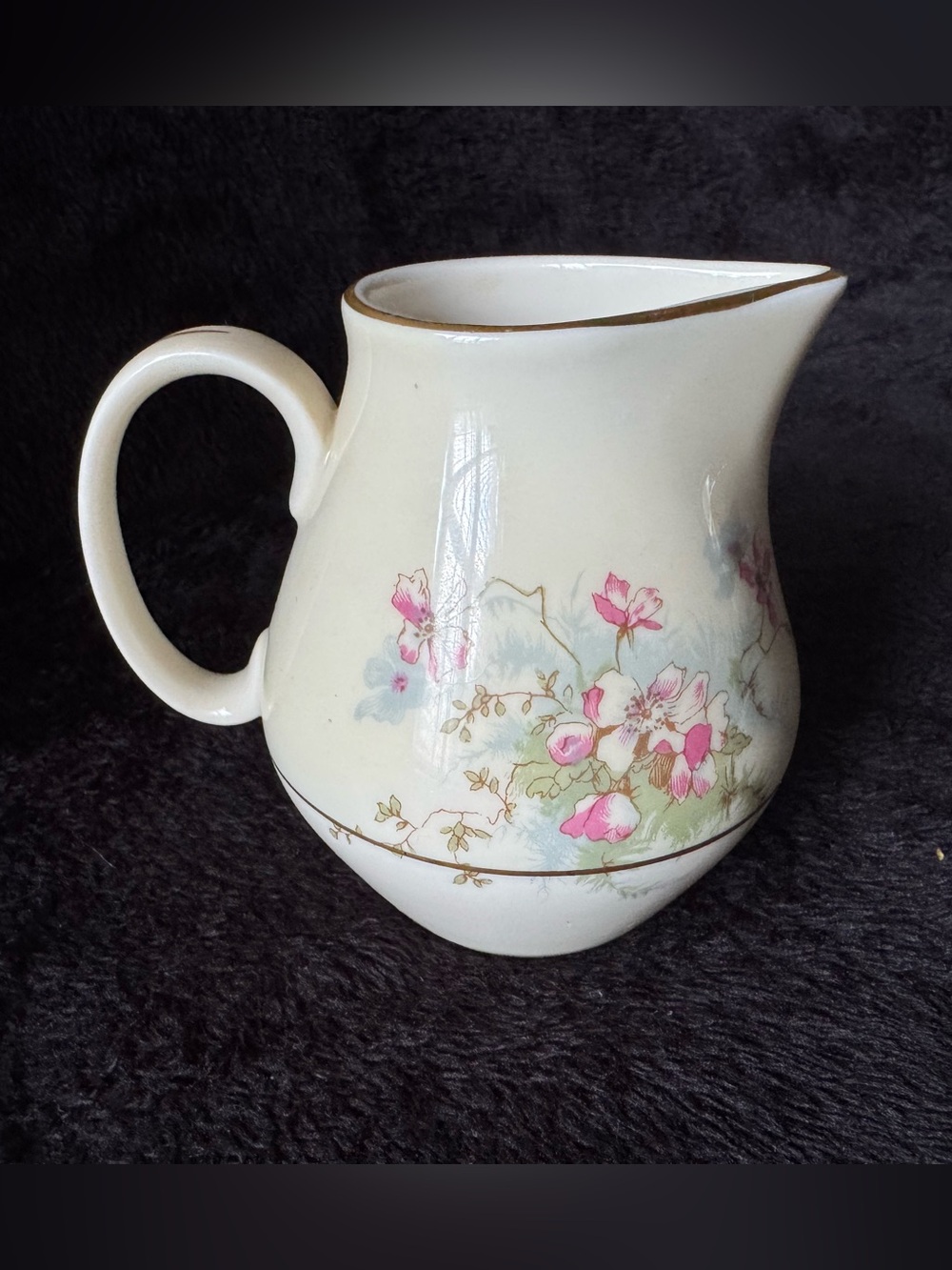 Theodore Haviland Apple Blossom Bulbous Creamer with Gold Trim 4"